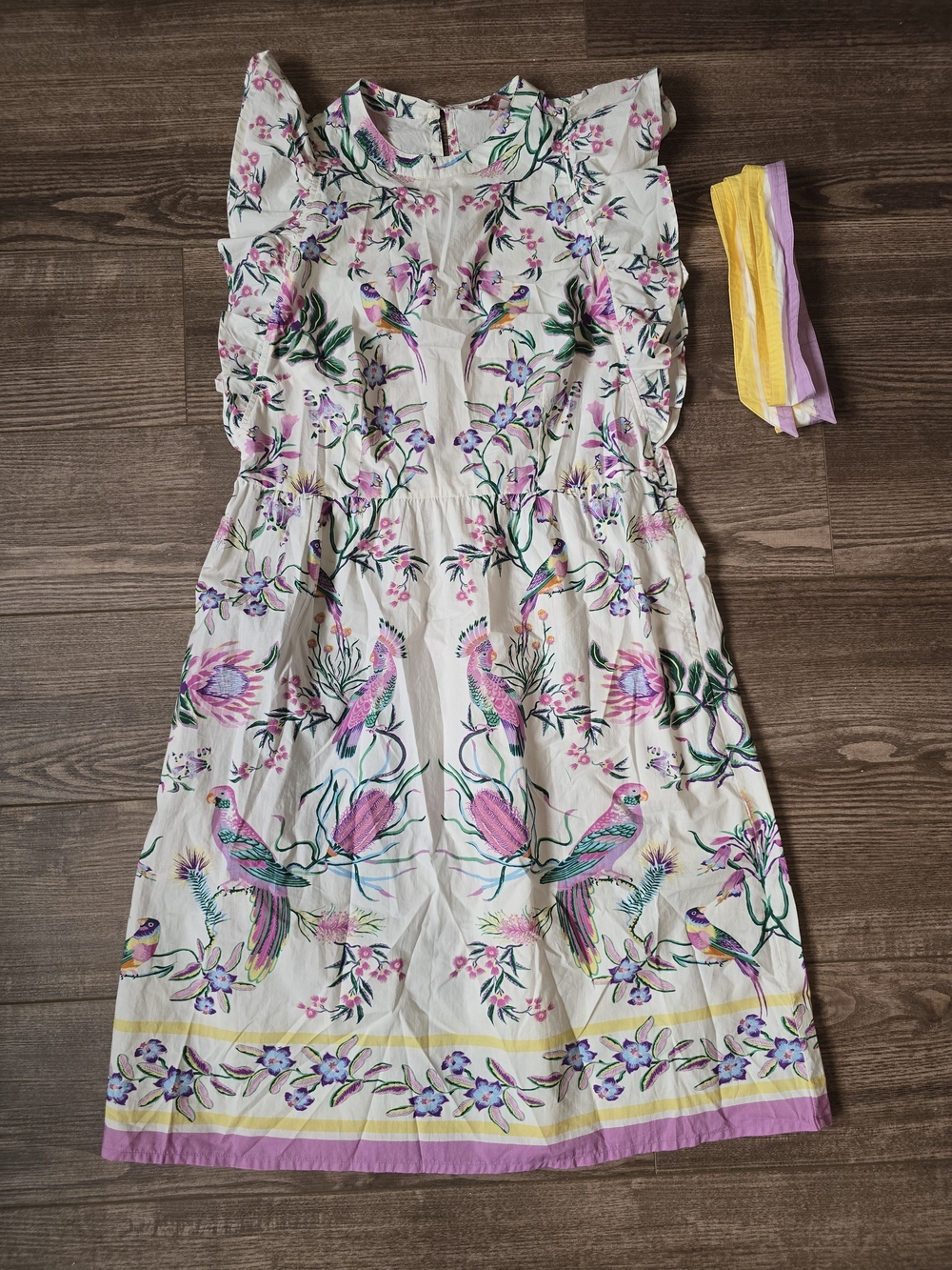 Banjanan Dress Womens M White Botany Bay Pockets Cotton Poplin Bird Boho Artisan